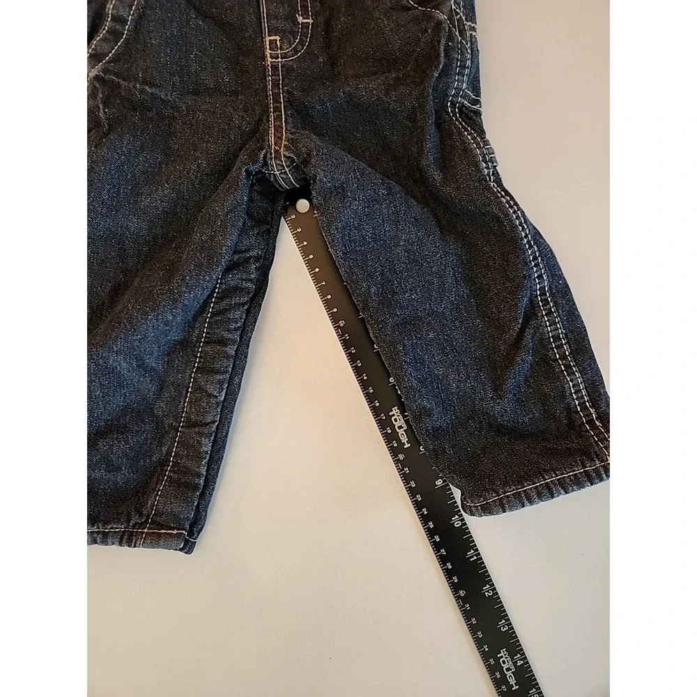 OshKosh B'gosh Toddler Overalls Blue Denim Red Fleece Lined Snaps Sz 12 Mos